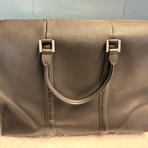 Dassault Aviation Black Weekender Duffel Bag Leather Look Carry-On Travel Tote